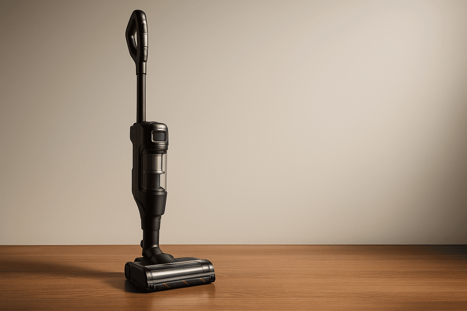 Shark Detect Pro cordless vacuum upright on hardwood floor with neutral background