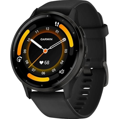 Amazon product image of Garmin Venu 3 showing round AMOLED display and silicone strap.