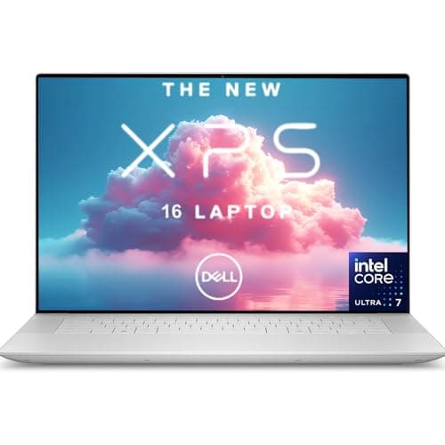 Amazon product image of Dell XPS 16 laptop open, showing display and keyboard