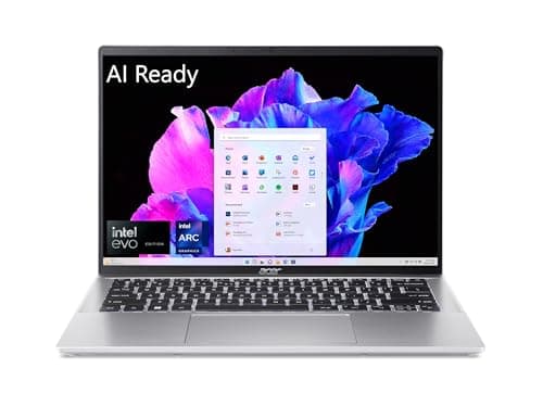 Amazon product image of the Acer Swift Go 14 showing thin chassis and vivid OLED display