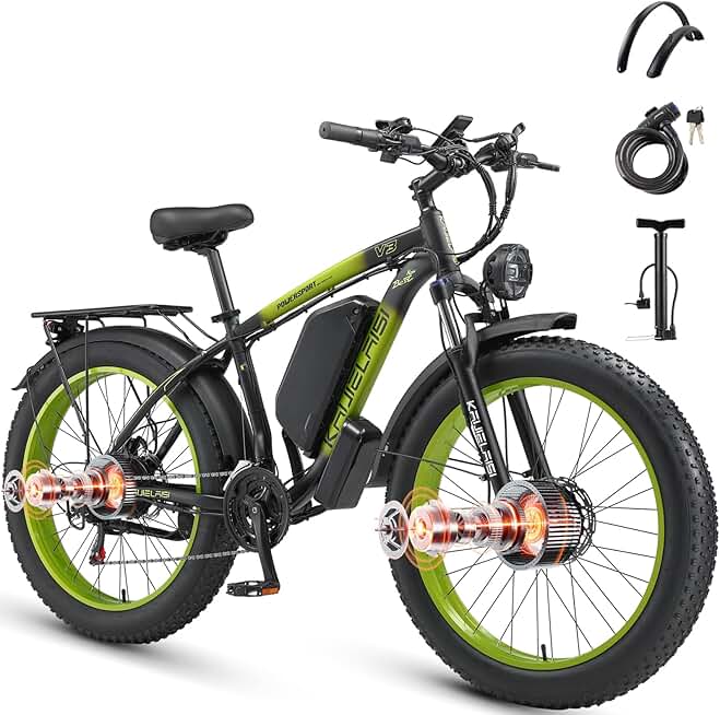 AWD Electric Bike for Adults, Peak 4000W Power 26” Fat Tire Ebike, Dual Motor Electric Bicycles, 48V 22.4AH Removable Battery Fast Dual Hydraulic Brakes 21-Speed All Terrain E-Bikes