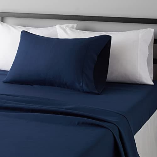 Amazon Basics Lightweight Super Soft Easy Care Wrinkle Free Microfiber 3 Piece Bed Sheet Set with 14-Inch Deep Pockets, Twin, Navy Blue, Solid, Kids, Men & Women Bedding Review (2026): Specs, Pros & Cons, and Who It's For