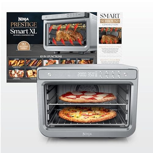 Ninja Air Fryer & Toaster Oven Combo | 10-in-1 Prestige Smart XL Countertop Oven | Bake up to 20 Cookies, Fit up to a 12lb Turkey | Pizza, Toast, Bake, Dehydrate | 1800 Watt | Stainless Steel | DT501