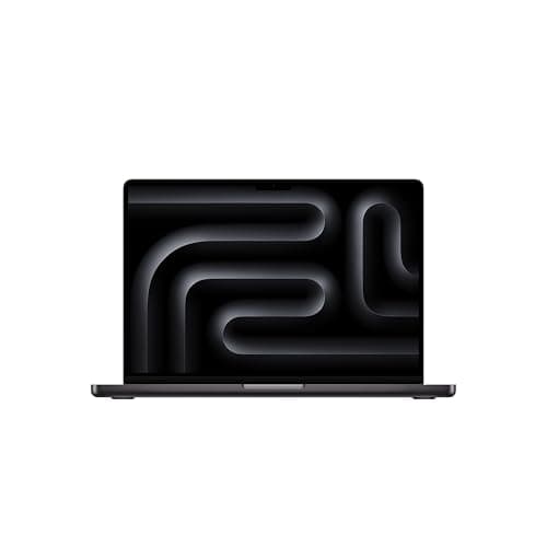 Amazon product image of MacBook Pro M4 in Space Gray, open on a desk
